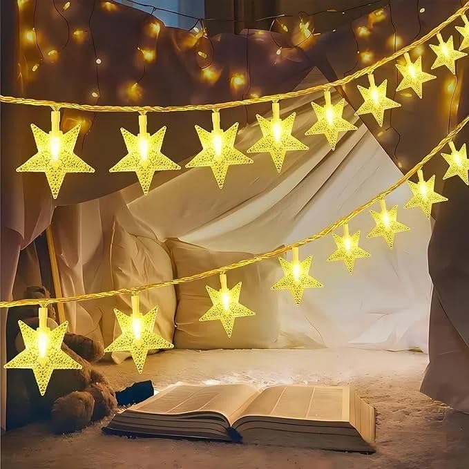 Long Star String Lights, 20ft 40 LEDs Battery Operated Christmas Halloween Lights with 2 Modes, Warm White Waterproof for Large Tree, Fence, Porch, Wall, Wedding Arch, Garden Decor, Copper Wire​