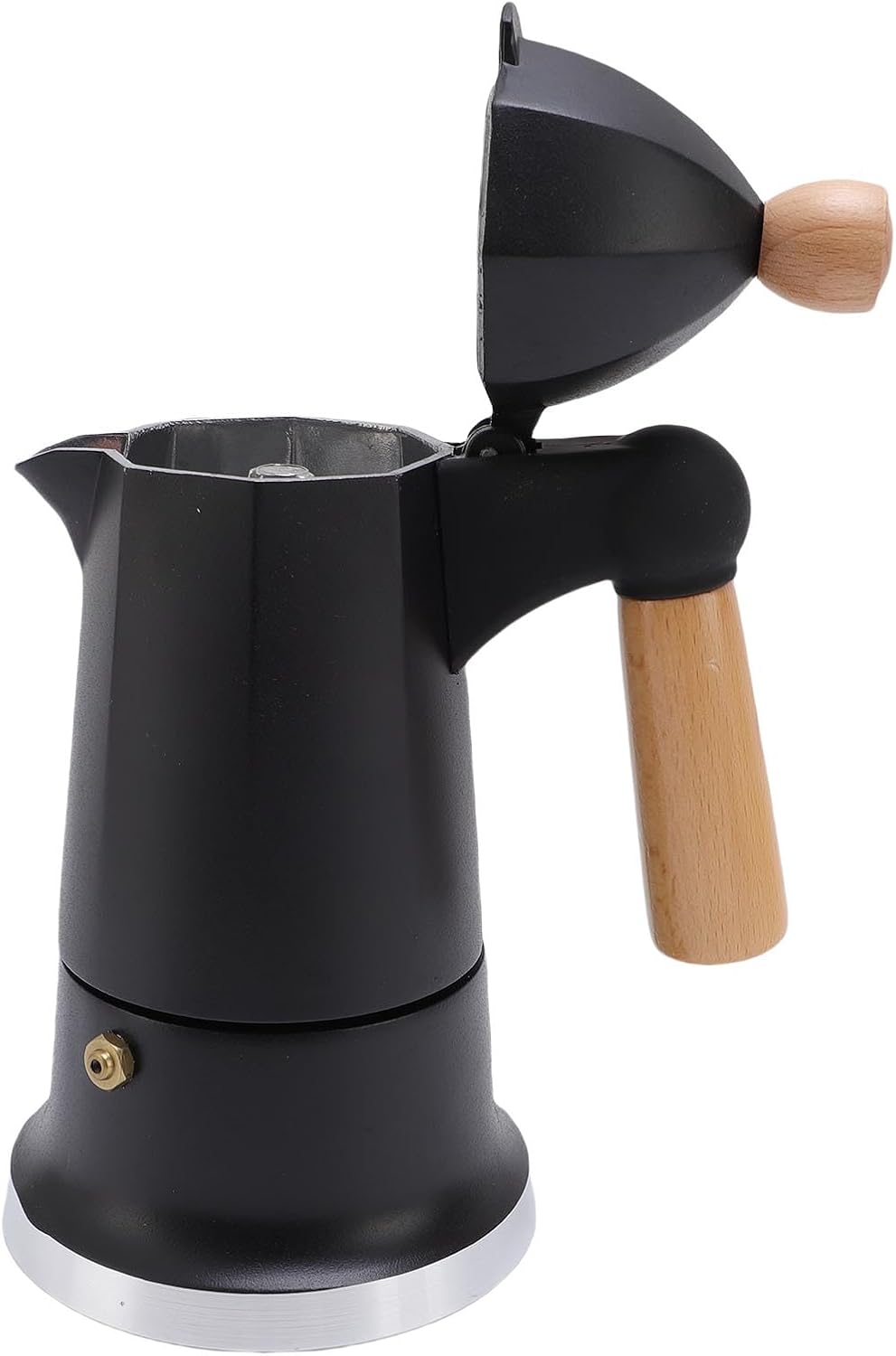 Pongnas Stovetop Coffee Maker 3 Cups Aluminum Alloy Percolator with Wooden Handle for Home Brews (Black)