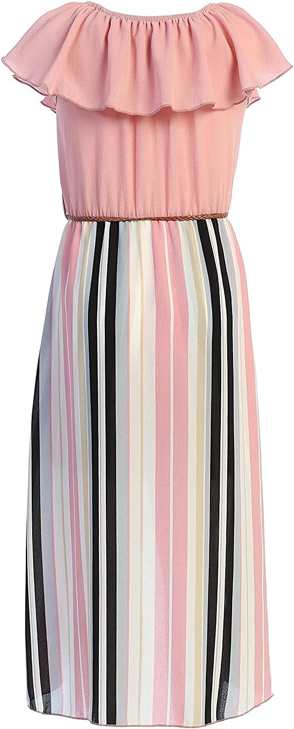 Girls Off Shoulder High Low Maxi Split Skirt Romper Casual Dress Summer Birthday Jumpsuits USA 4-14