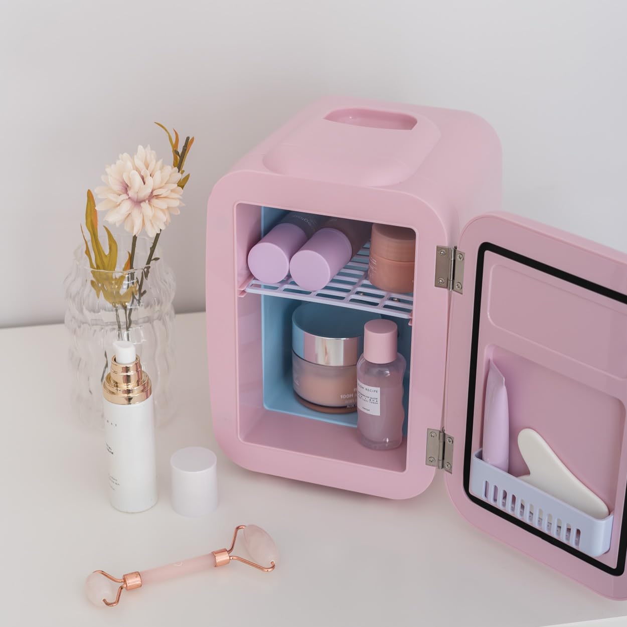 Flamingueo Nevera Pequeña - Mini Nevera 4L, Nevera Cosmeticos, 12V/220V, Mini Neveras Para Habitacion, Nevera Skincare