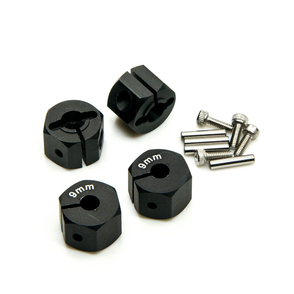 ZuoLan 1 Set Aluminium 12 mm Wheel Hex Rim Hex Hub Nut Caps Pin Set for 1/10th RC Model Car (Black, 9 mm)