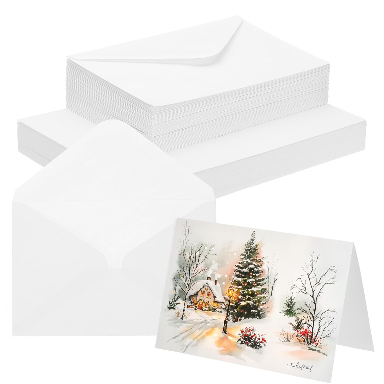 50 Sets Blank Watercolor Cards with Envelopes, 140lb/300GSM Cotton Watercolor Paper Cards, 5x7 Inch Foldable Size for Art Painting Creative Greeting Cards