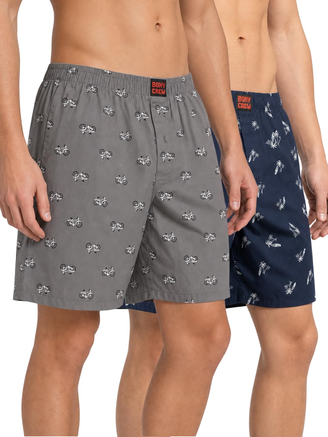 Men's 100% Cotton Printed Boxer Shorts Pack of 2 with Dual Side Pockets and Fabric-Covered Waistband - Grey/Navy Blue, Styles MBX022, MBX025-picture-32