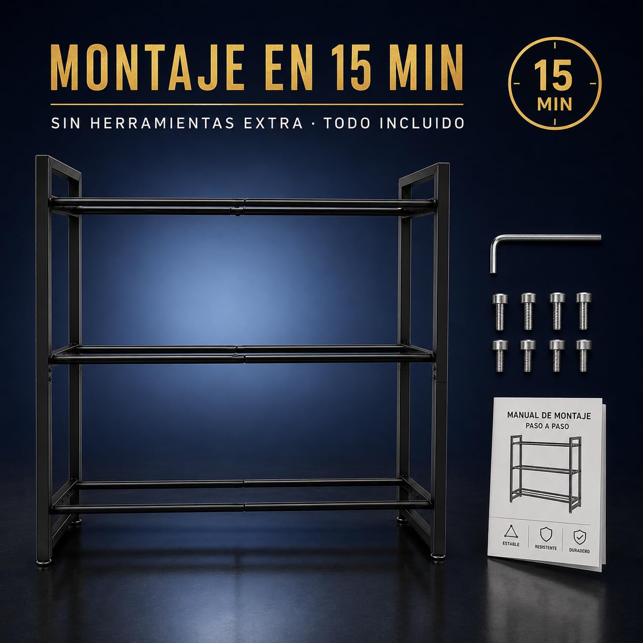 Soporte Mancuernas 3 Niveles, Soporte para Pesas Ajustable de Acero - Mancuernero hasta 180 kg, Organizador Gimnasio en Casa, 80x80x25 cm