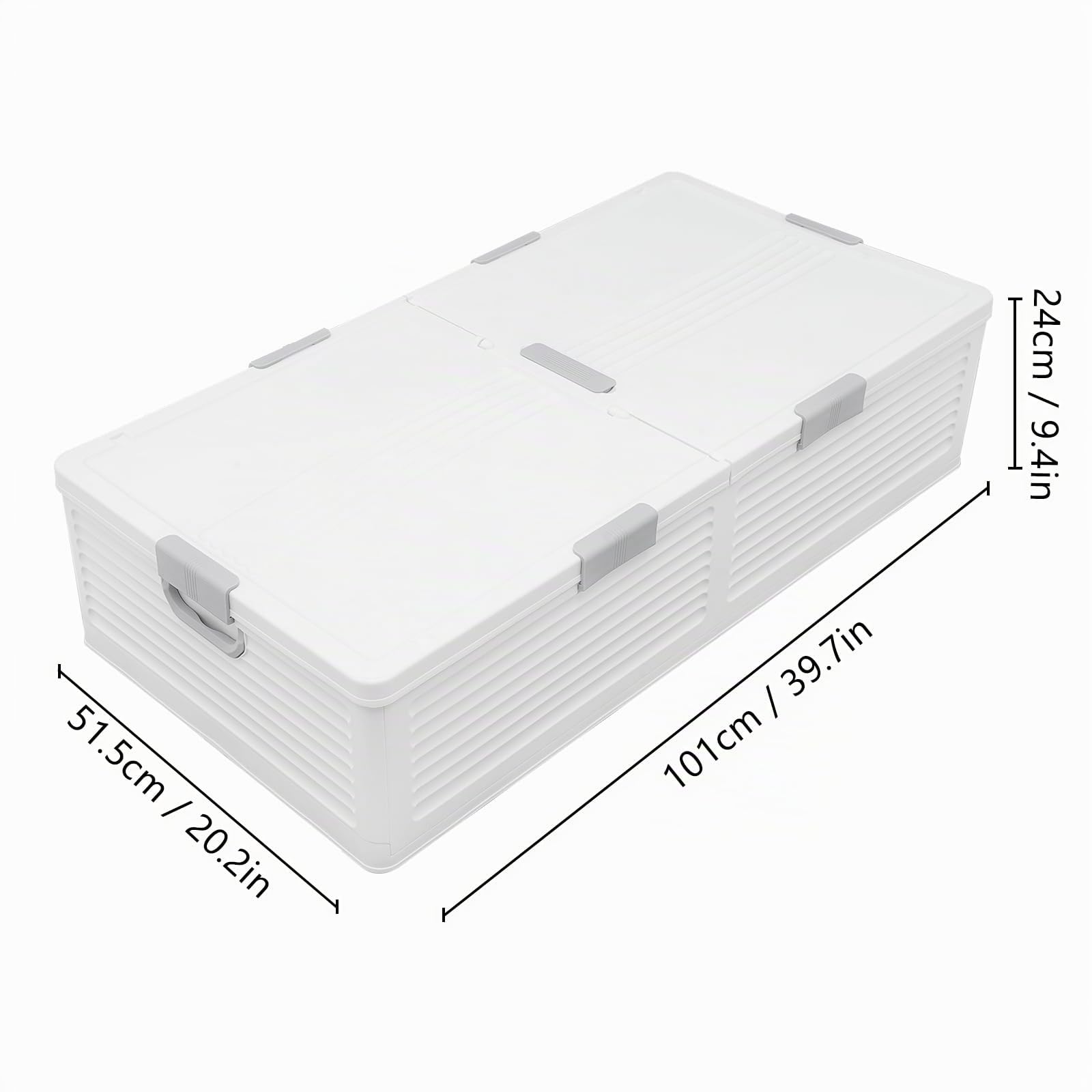 Scatola sotto il letto, contenitore con ruote, scatola di plastica con coperchio a doppio lato, pieghevole, 101 x 51,5 x 24 cm, colore bianco