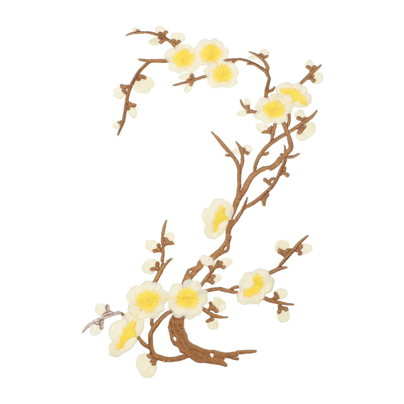 sourcing map Plum Blossom Iron-on Patches, Flower Embroidery Appliques Sew on Patch Decoration Applique for Holes Jeans Dress Backpack Hats DIY Clothes, Beige Yellow/Coffee
