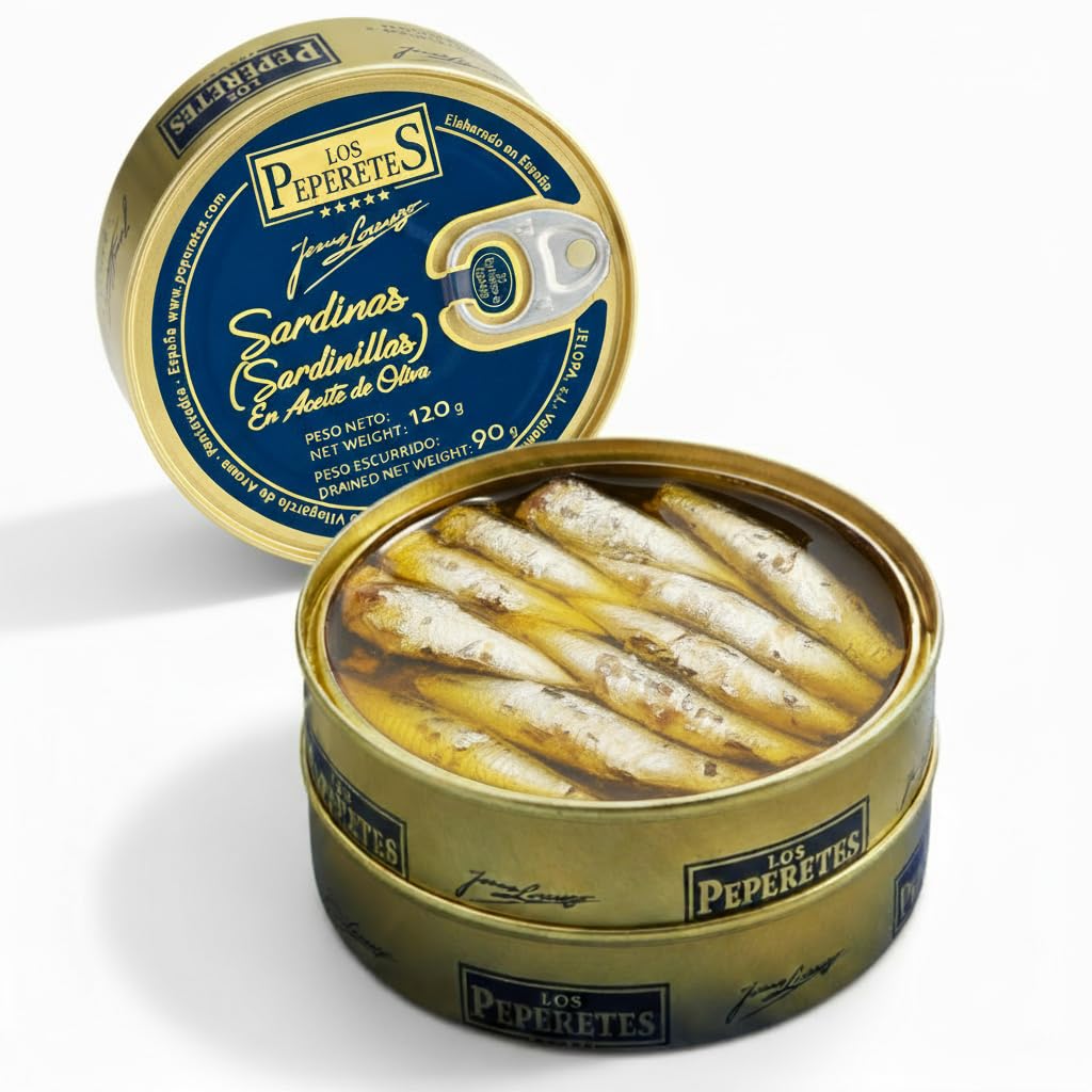 LOS PEPERETES Sardinillas Galiziane in Olio d’Oliva Extravergine 120 g | Piccole Sardine Gourmet | Conserva Artigianale Premium | Pesce Azzurro delle Rías Gallegas
