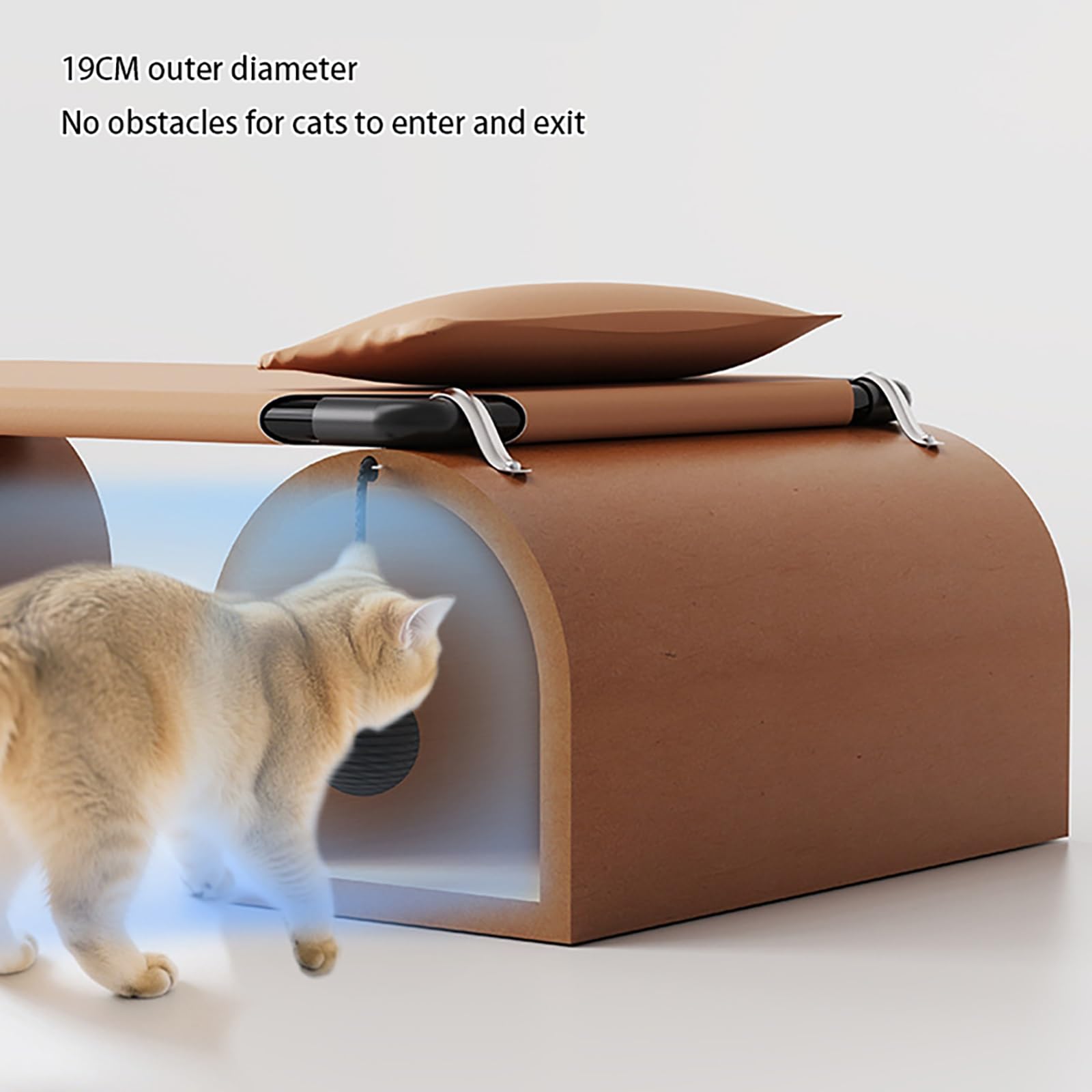 Cama tipo túnel para gatos, escondite de madera con túneles duales, hamaca a prueba de humedad y juguete de bola colgante para gatitos y mascotas pequeñas