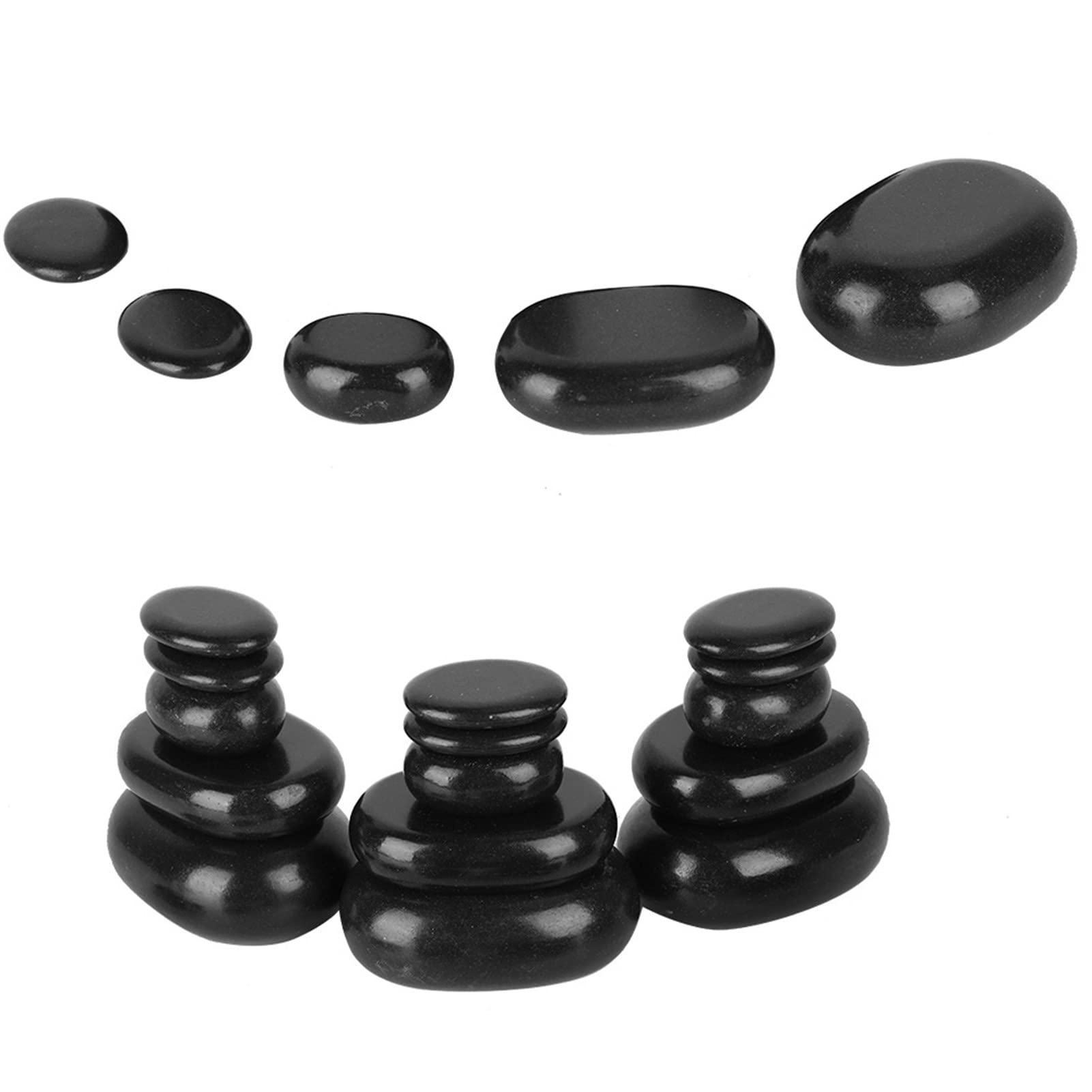 lyrlody Juego de Masaje de Piedra de Basalto Negro, 20 Piezas, Forma Ovalada, para Relajación de Pies y Nervios, con Aceite Esencial