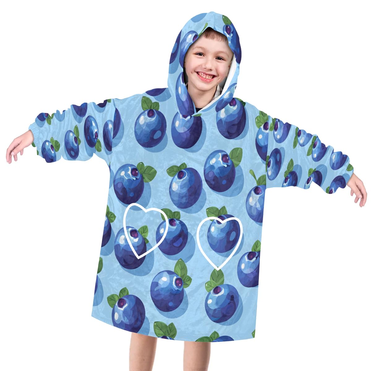 Pardick Wearable Blanket Hoodie for Kids, Fresh Blueberries Fleece Sweatshirt Blanket Oversized Blanket Sweatshirt with Pocket Flannel Warm Hooded Blanket 6-10 Year Old Girl Boy Gift, One Size
