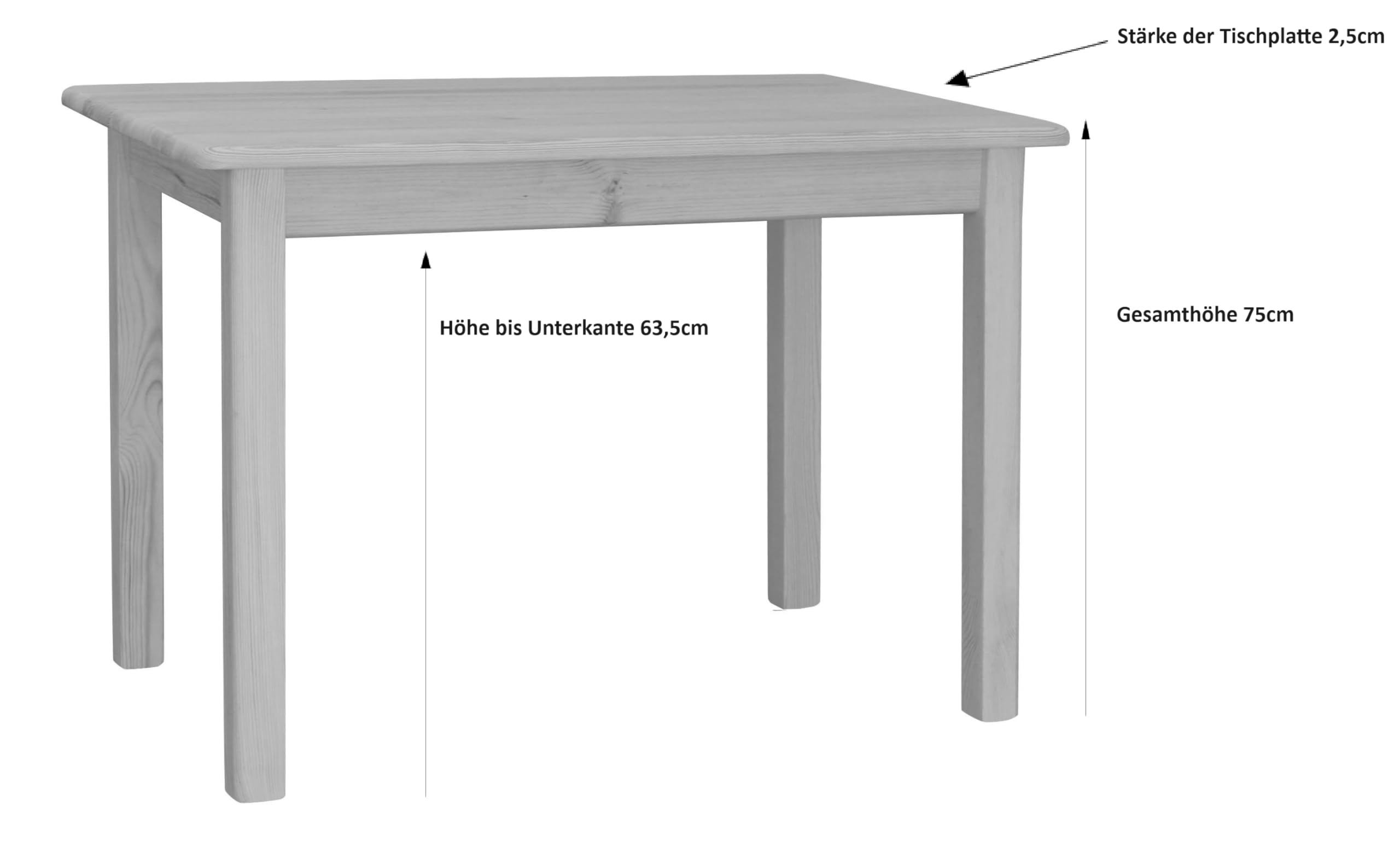 Massiver Kiefernholztisch, lackiert – langlebige Schutzschicht, 120 x 70 cm