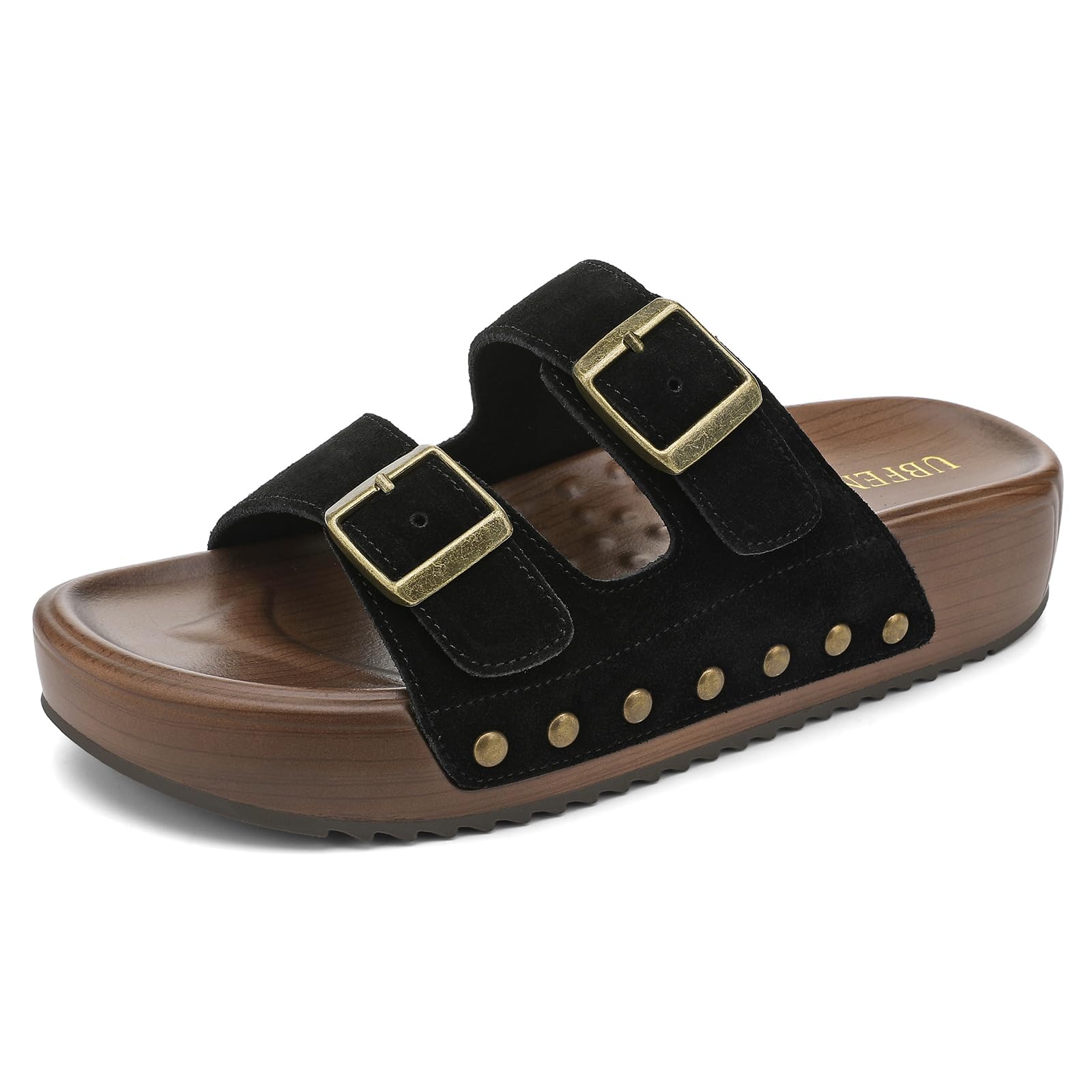 UBFEN Womens Platform Sandals Comfortable Walking Slides with Double Buckle Adjustable Straps Casual Arch Support Slip On Sandals for Beach