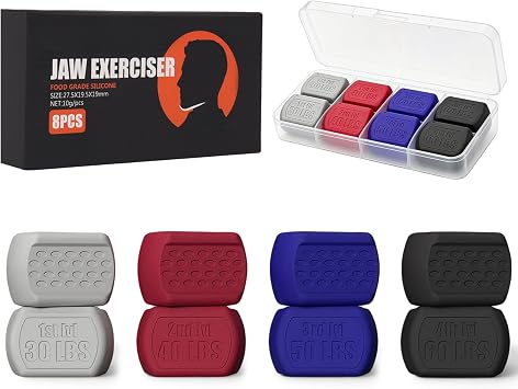 8 Pack Jaw Trainer for Men and Women, Jaw Exerciser Set with 4 Resistance Levels 30/40/50/60 lbs, Silicone Jawline Trainer with Storage Case, BPA Free