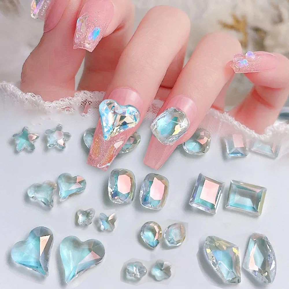 24pcs Aurora Nail Gems Nail Rhinestones 3D Clear Crystal