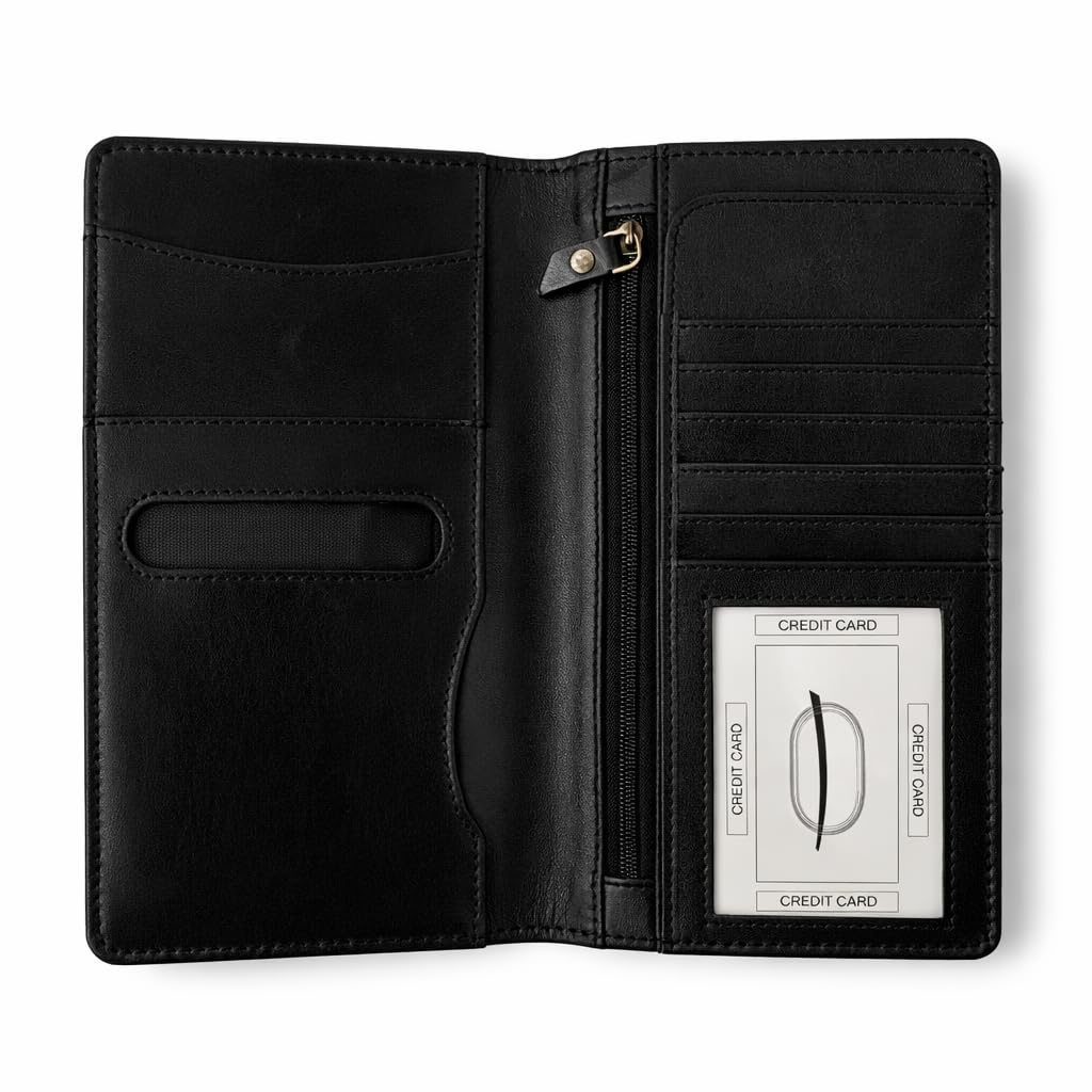 TheAntiq Portafoglio lungo in pelle per passaporto, organizer per documenti da viaggio con scomparti per carte di identità, tasca con cerniera, sottile porta passaporto, per viaggi e uso quotidiano, 4