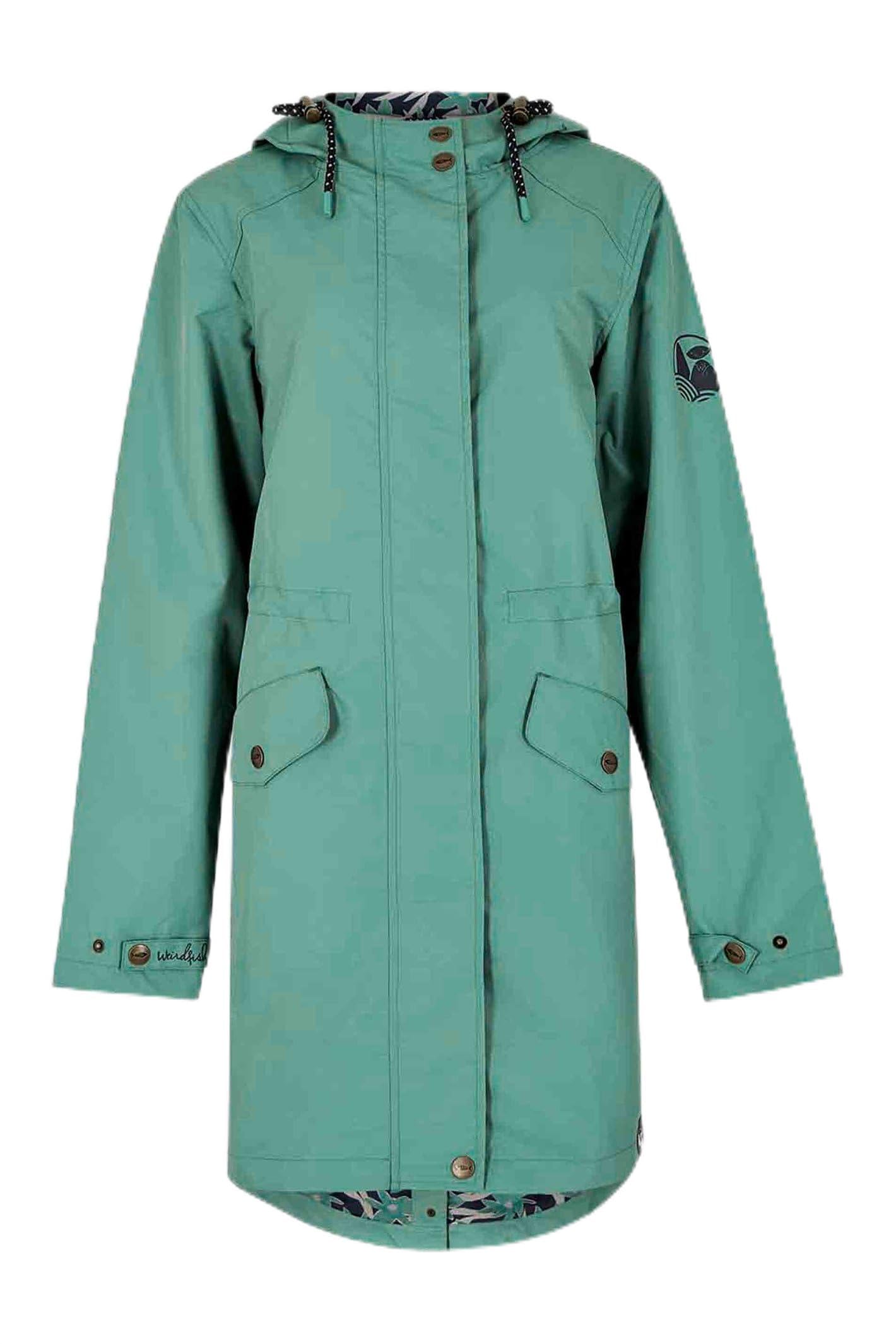 Weird Fish Delara Showerproof Jacket - Longline Hooded Coat - Bottle Green - Women's Size 12