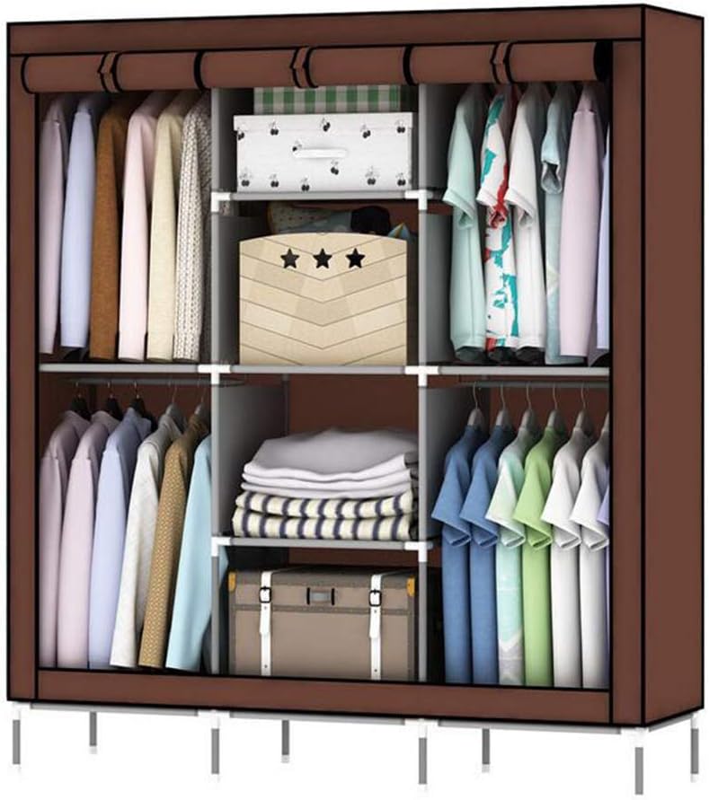 Cloth Wardrobe Clothes Closet, Portable Closet Wardrobe Storage Closet Standing Closet Fabric Cabinet Portable Wardrobe,Coffee_130x45x175cm