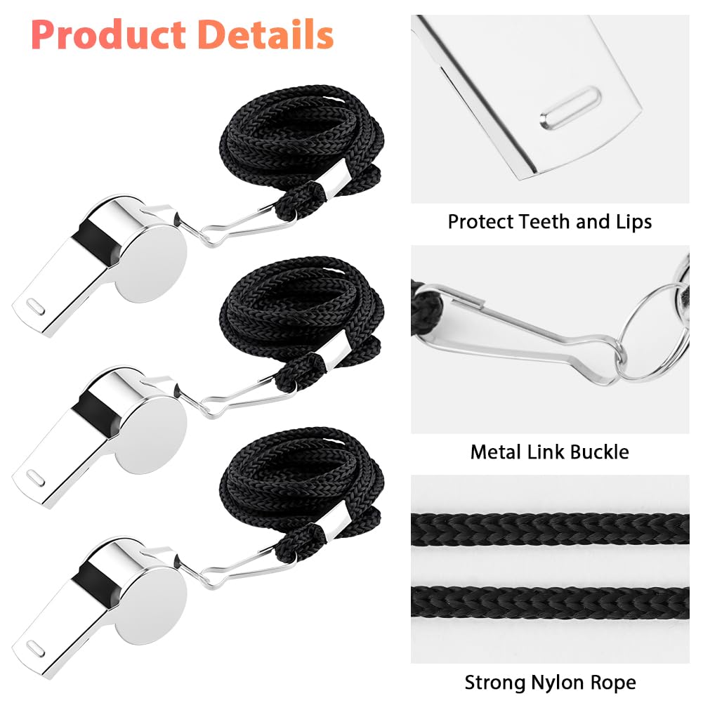 Silbato de Acero Inoxidable con Cordón 46cm para Árbitros, Entrenadores, Salvavidas