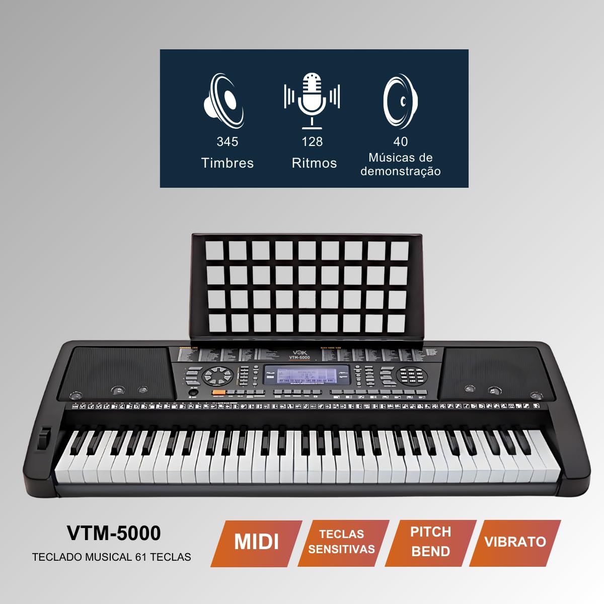 Teclado Musical Eletrônico 61 Teclas MIDI Voik VTM-5000 : Amazon