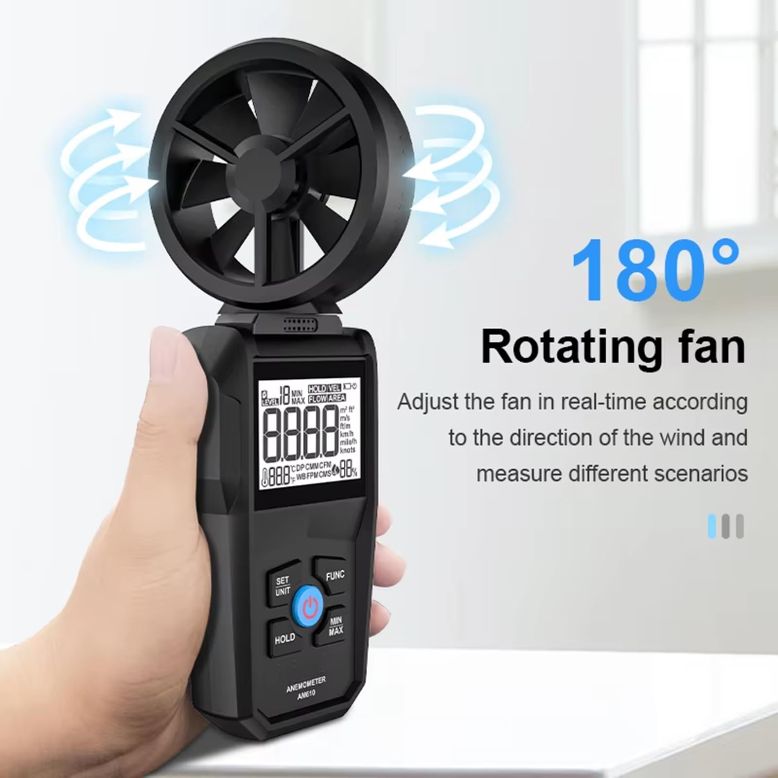 Anemometr cyfrowy, ręczny miernik prędkości wiatru do pomiaru prędkości wiatru, temperatury i maksymalnej/MIN, podświetlenie, mini anemometr do windsurfingu, żeglarstwa, wędkarstwa