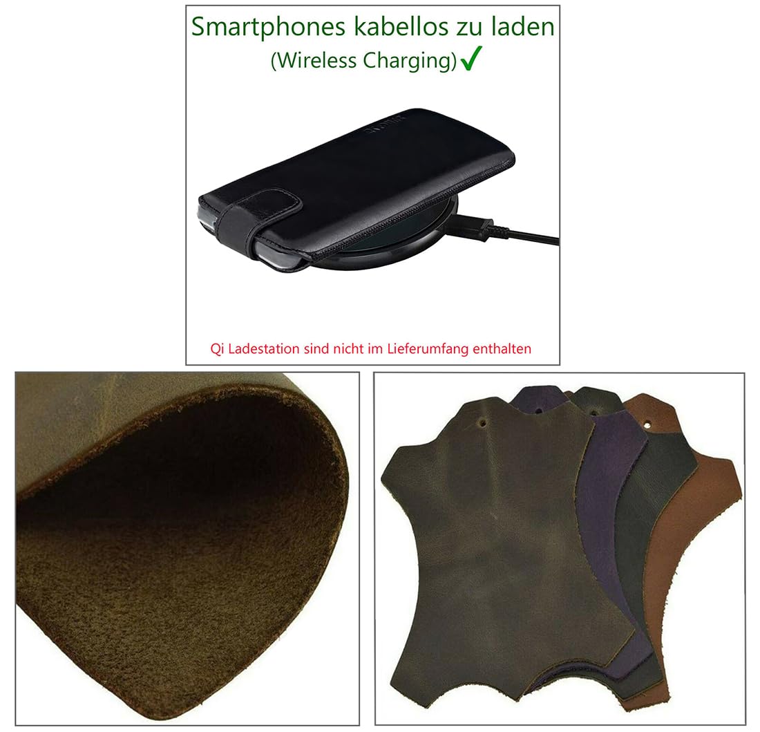 Suncase ECHT Ledertasche Leder Etui Hülle *Slim-Edition* kompatibel mit iPhone 17 Pro, (mit Rückzugsfunktion und Magnetverschluss) in schwarz