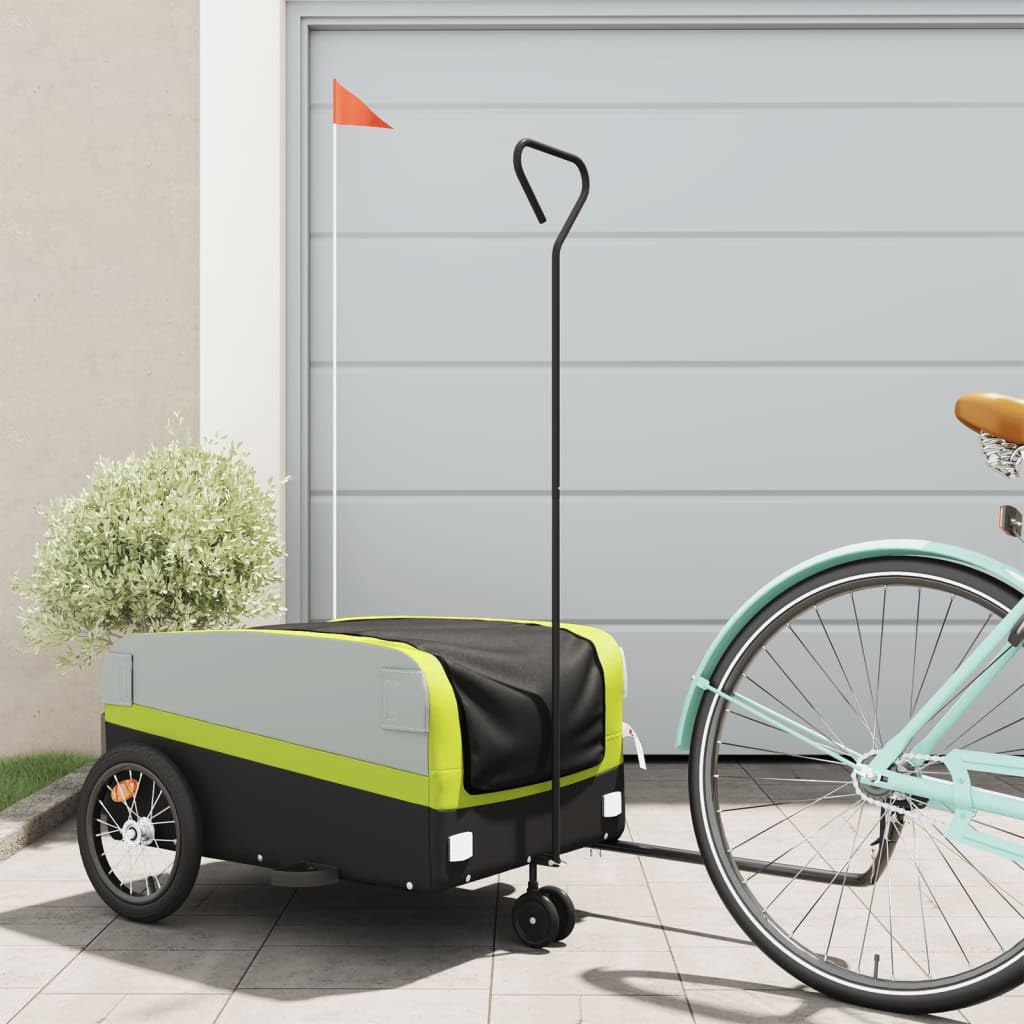 LAPOOH Fahrradanhänger Schwarz und Grün 45 kg Eisen, Fahrrad Anhänger, Lastenanhänger, Handwagen, Fahrrad-lastenanhänger, Lastenfahrrad - 94074