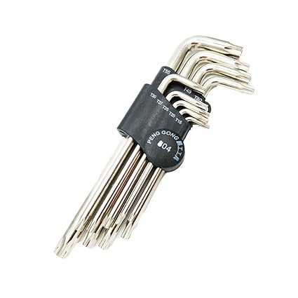XMHF T15-T55 Long Arm Security Tamper Proof Torx Key Wrench Set Repairing Tool Silve 9 in 1