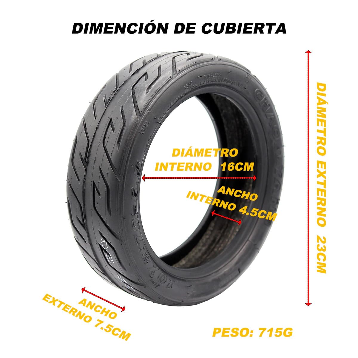 ANSENI Cubierta de Ruedas Tubeless 10 Pulgadas 10x2.70-6.5 | Para Patinete Smartgyro Speedway/Speedway Pro,Neumaticos Tubeless sin Camara de Aire,Patinete Eléctrico Scooters (2 Ruedas)