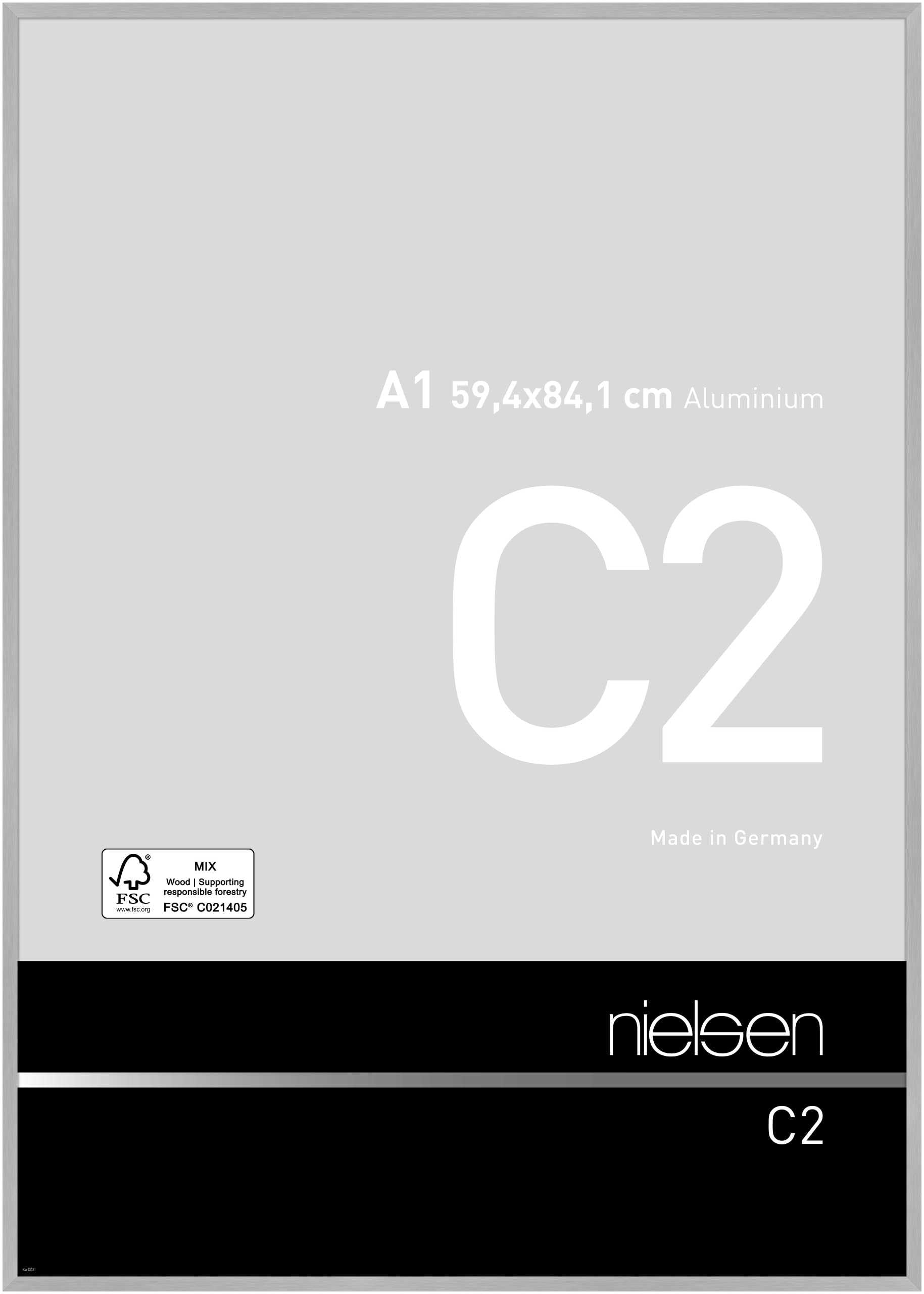 Nielsen Soft Silver C2 Aluminium Picture Frame - Brushed Silver A1, 59.4X84.1cm - With Float Glass And Easy Push-Turn Clips