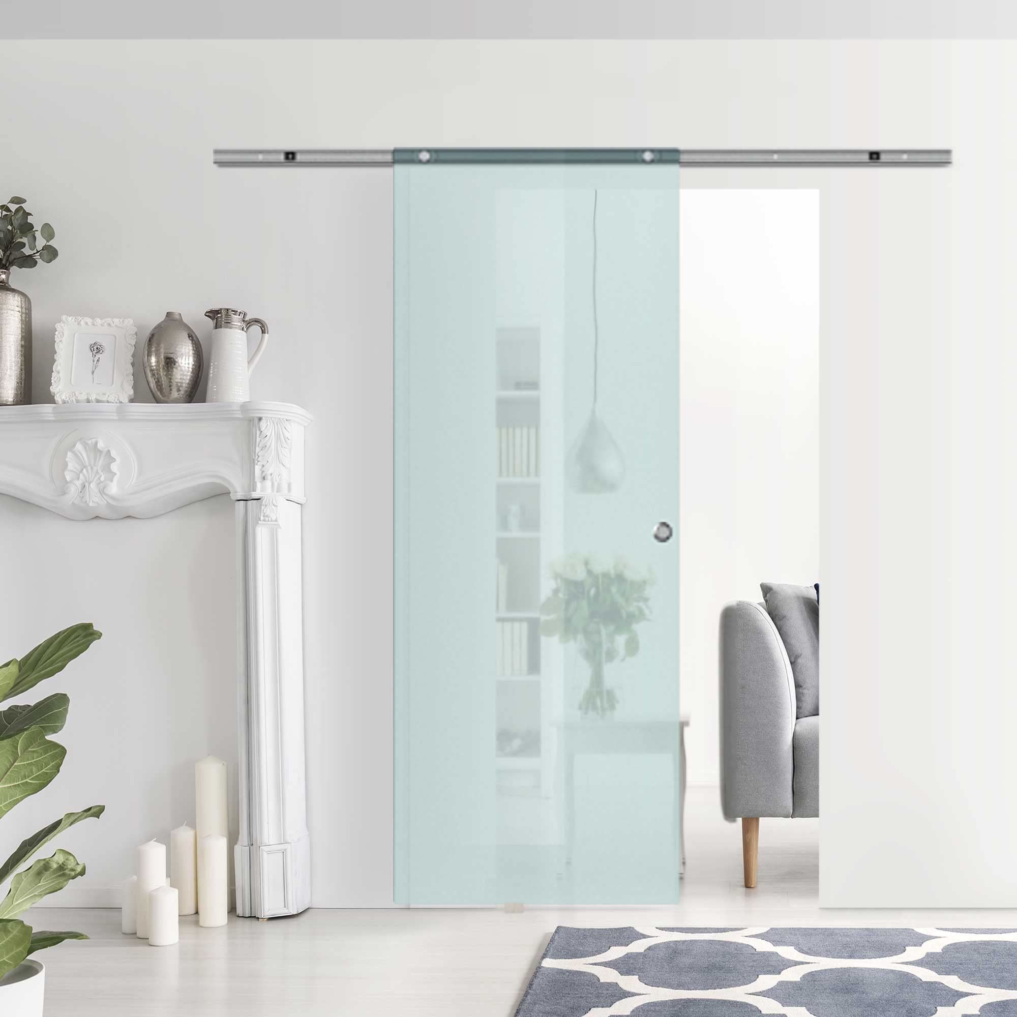 HOMCOM Porta Scorrevole in Vetro Smerigliato con Binario in Alluminio per Bagno Cucina Studio Vetro 205cm