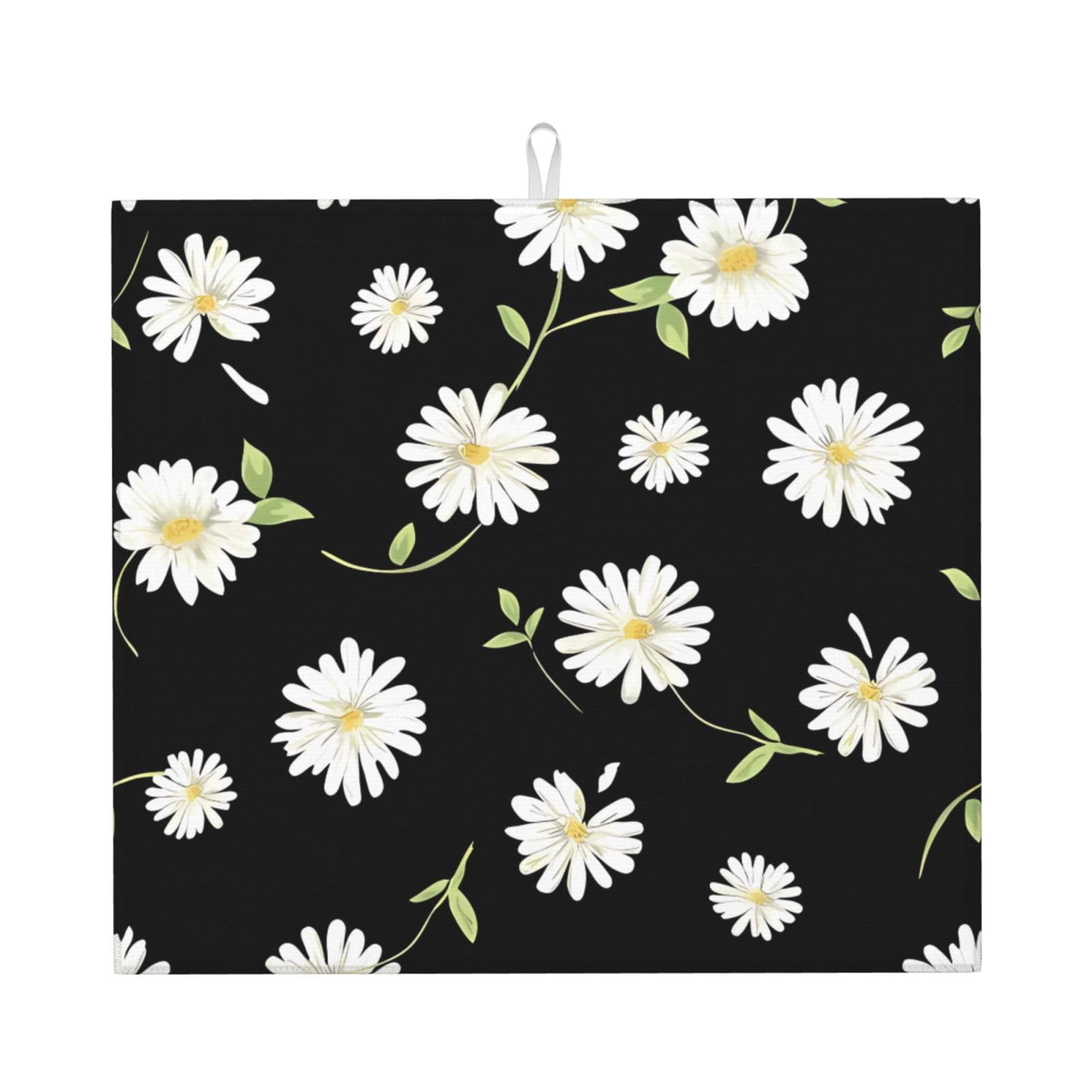 WHJSHOP daisy Prints Kitchen Drying Mat - Absorbent Dish Drying Throw with Vibrant Prints, Quick-Dry Countertop Layer for Dishes & Glassware - Non-Slip