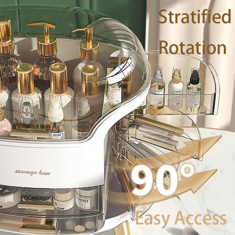 Denique Makeup Organizer with Makeup Brush Holder Organizer, Cosmetics Organizer Box for Countertop, Skincare Makeup Jewelry Organizers Display Cases with Lid for Vanity Bathroom, White