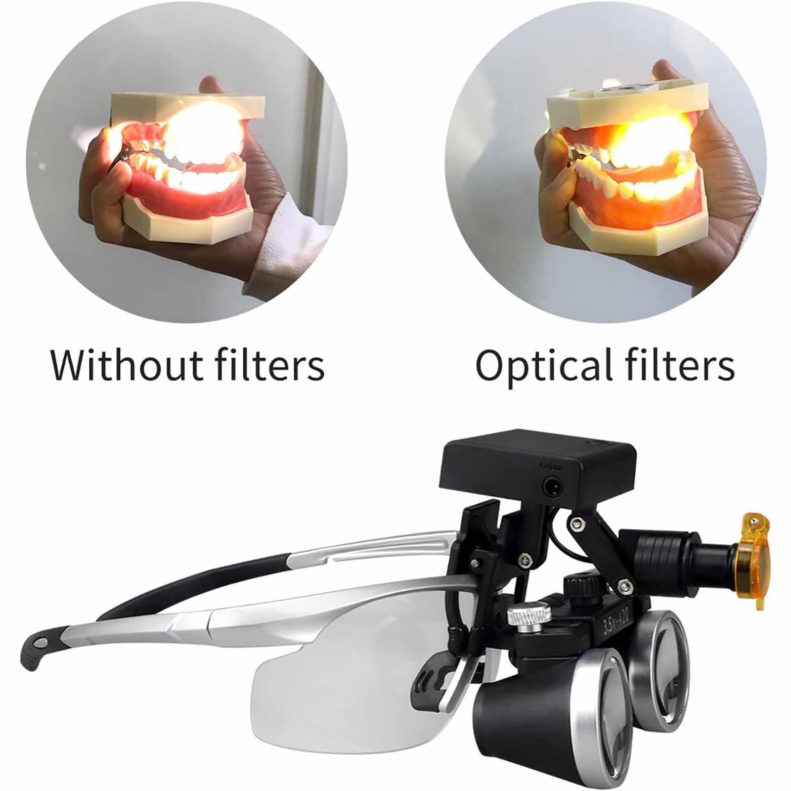 Lupa dentystyczna do reflektorów z oświetleniem LED, regulowana odległość między źrenicami, szerokie pole widzenia do użytku laboratoryjnego