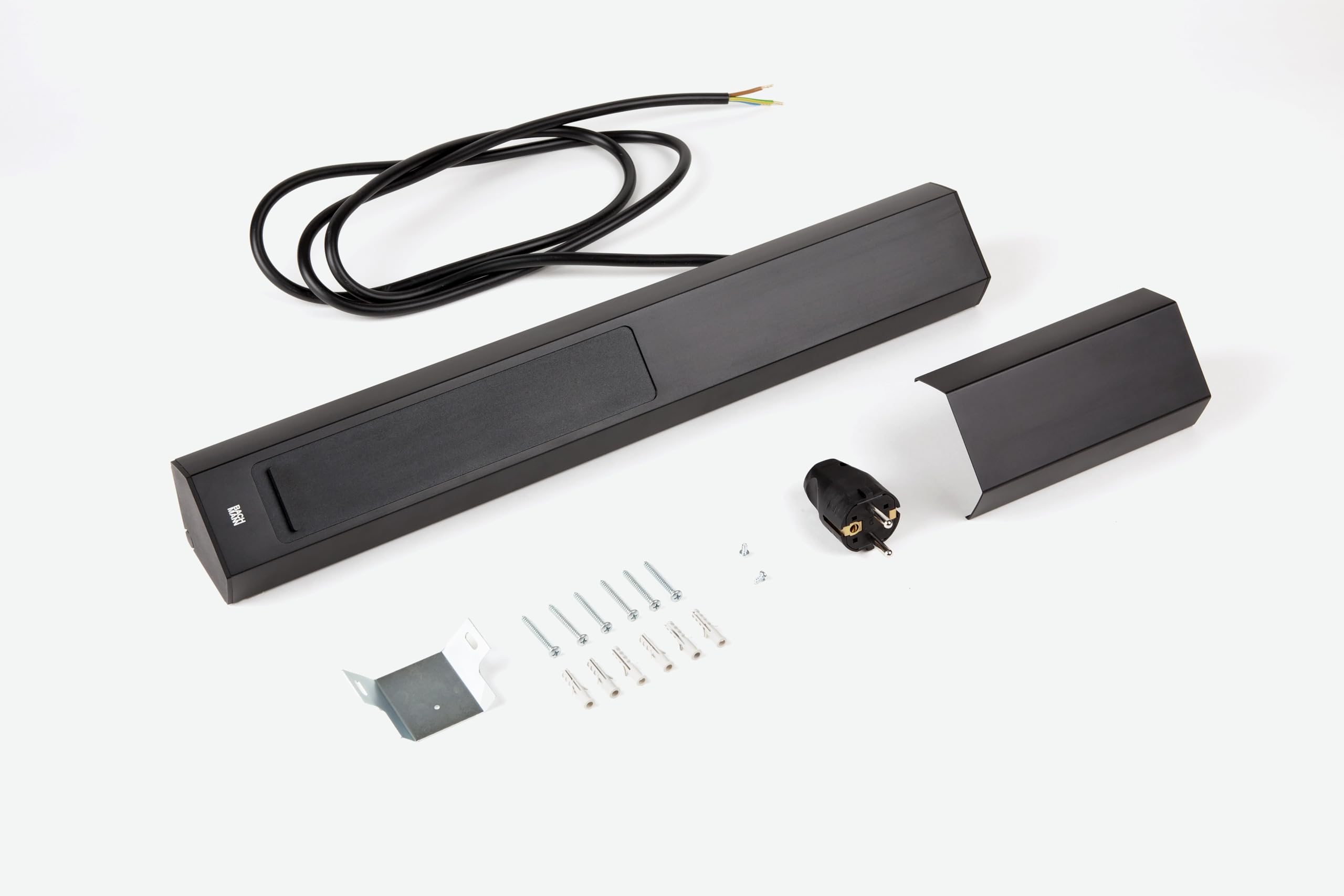 BACHMANN Steckdosenleiste Casia 2 4-Fach 2m Kabel Mehrfachsteckdose für Wand- und Eckmontage in Küche und Büro Schwarz 932.104 (mit verstellbare Abdeckung und Anti-Fingerprint Beschichtung)