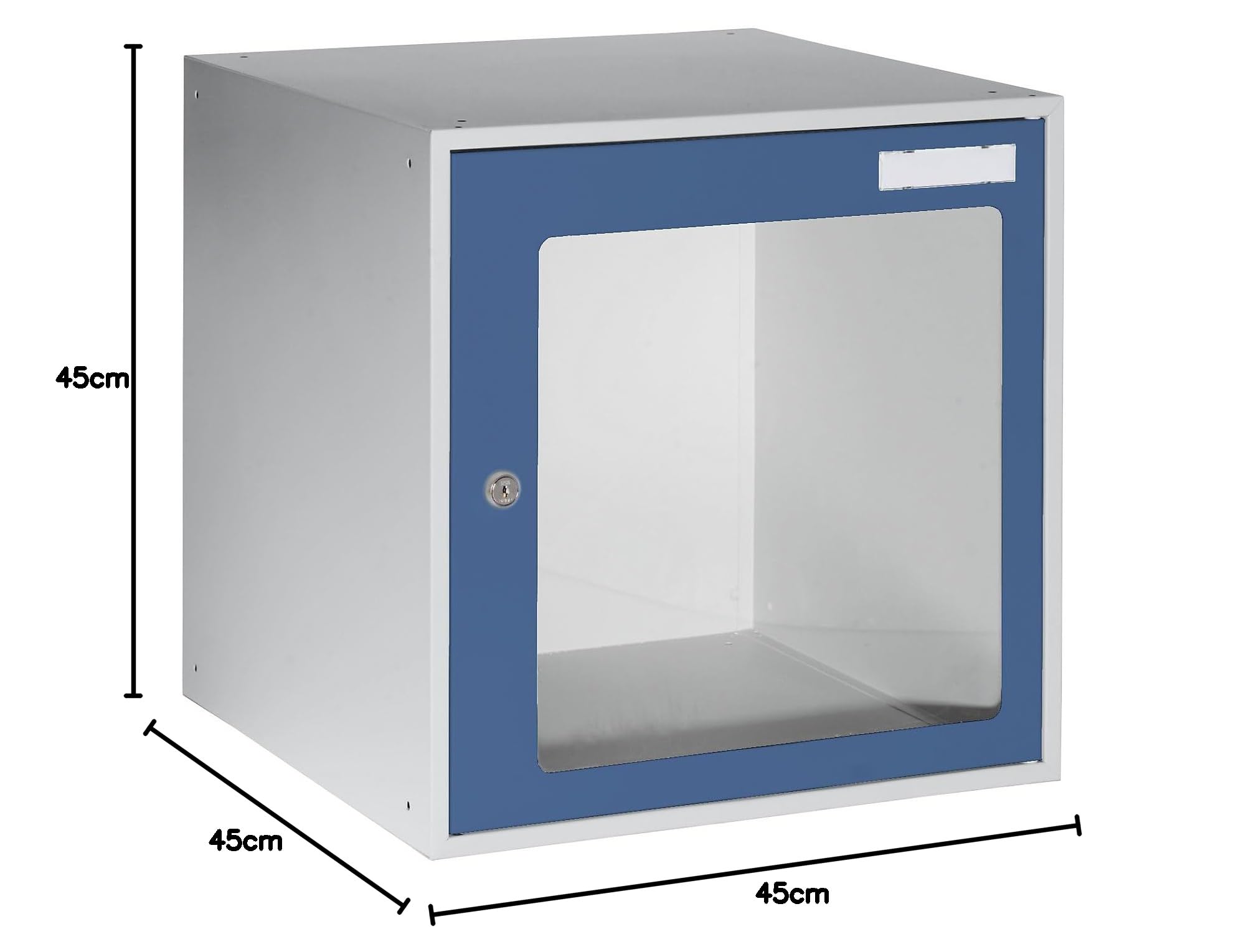 EUROKRAFT | Casier verrouillable | h x l x p 450 x 450 x 450 mm | Porte vitrée | Gris Clair/Bleu Gentiane