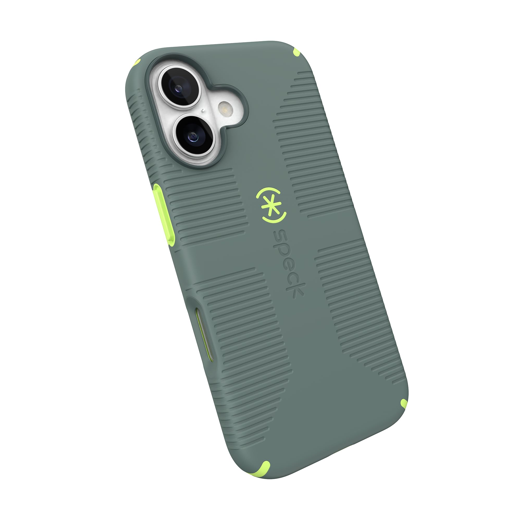 Speck CANDYSHELL uchwyt + etui MS do iPhone'a 17 - NEO DRAB/świecąca zieleń | wąski uchwyt ochronny | ochrona przed upadkiem | kompatybilne z MagSafe