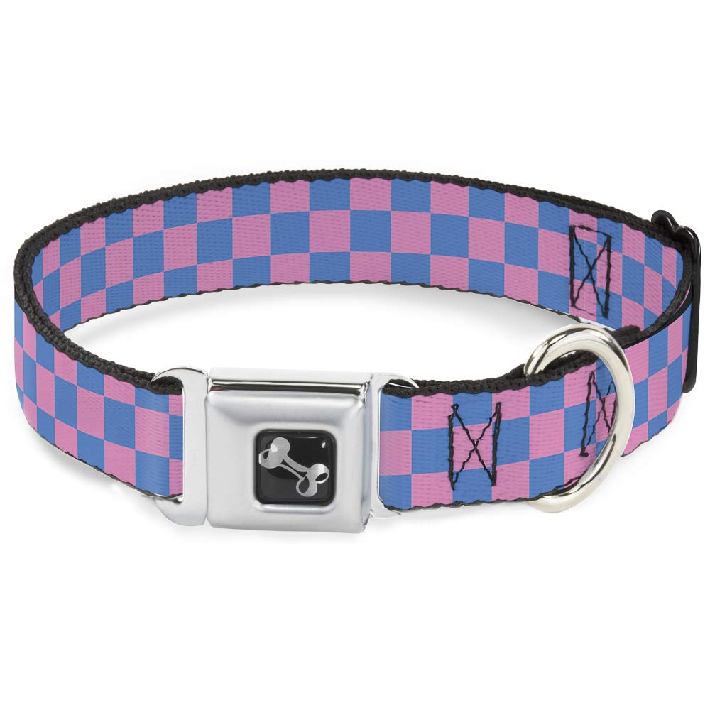 Buckle Down Checker Baby Pink/Baby Blue Dog Collar Bone, Wide Small/13-18 โ image 1
