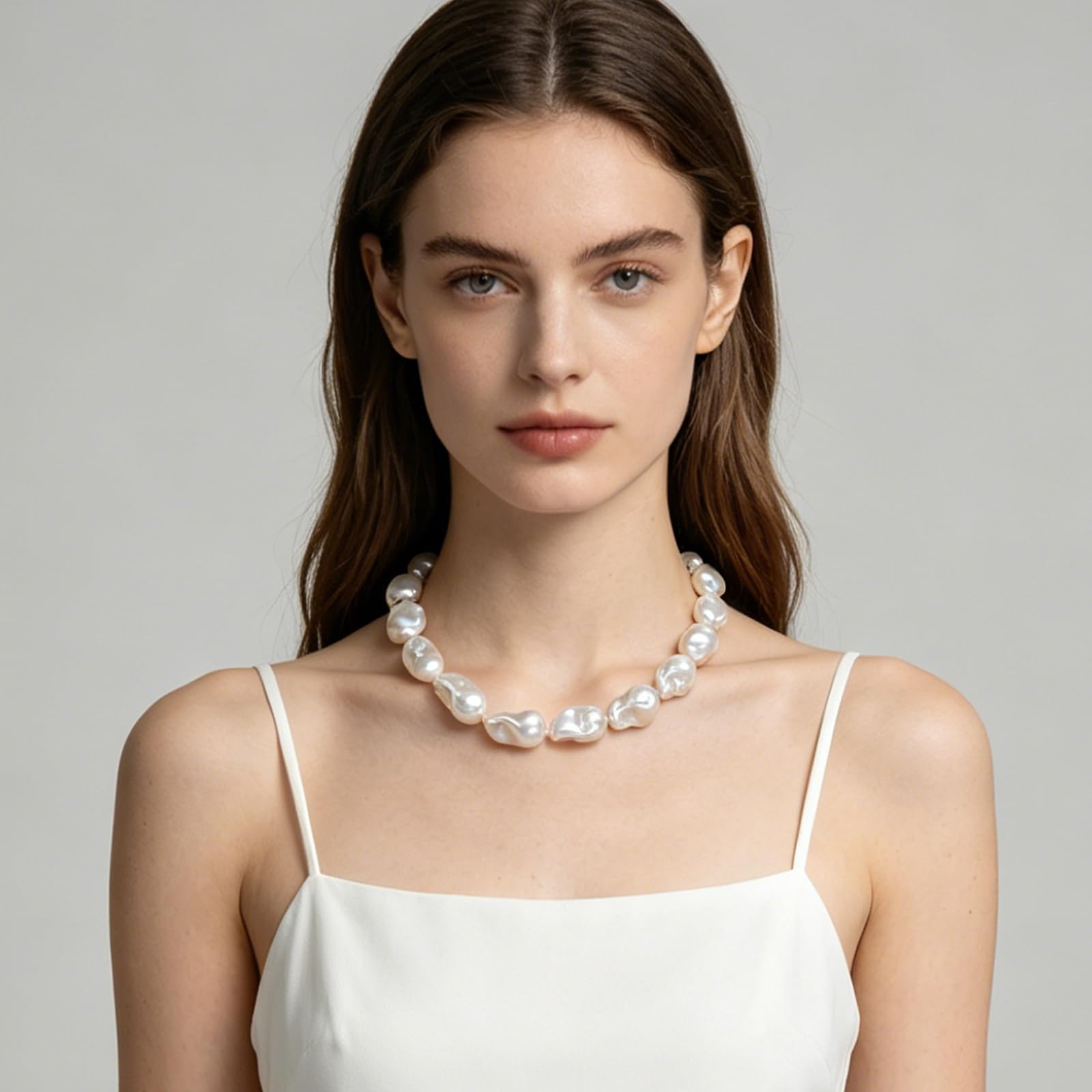 YAMI Collana di perle barocche in vere perle d'acqua dolce, 13 – 16 mm, grandi perle barocche regalo, elegante collana su catena d'argento, gioiello di lusso per donne