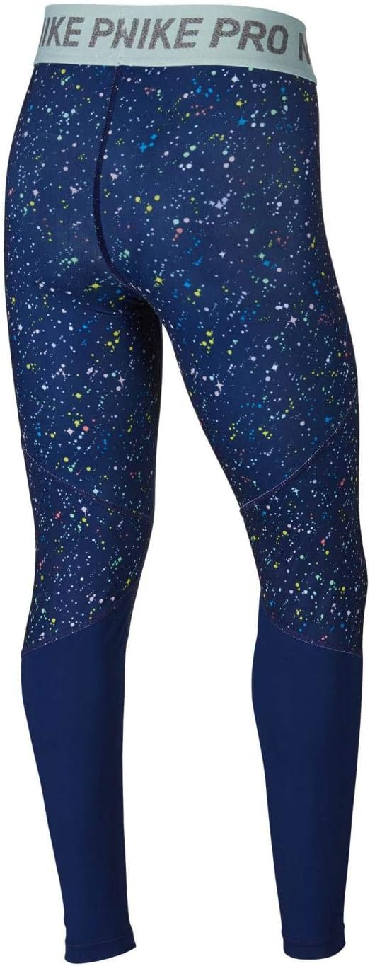 Nike Kids Girl's Pro Warm Printed Tights (Little Kids/Big Kids) Blue Void/Blue Void/Teal Tint XL (16 Big Kids)