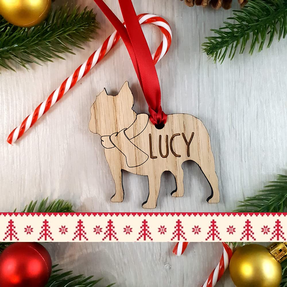 My Pretty Little Gifts Personalised French Bulldog Oak Wood Dog Bauble Decoration