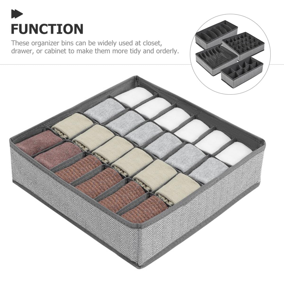 Organisateur de Tiroir à sous-Vêtements en Tissu Pliable Gris Lot de 4 Pièces Boîte de Rangement pour Vêtements Chaussettes pour Dressing et Placard Résistant et Indéformable