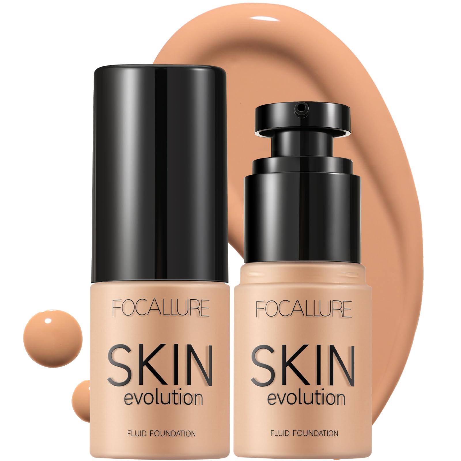 FOCALLURE 2 Pcs Liquid Foundation, Skin Evolution Foundation + Concealer, Full Coverage Foundation Makeup, Durable, Waterproof, Oil-Control, Hides Wrinkles & Lines, Natural Tan