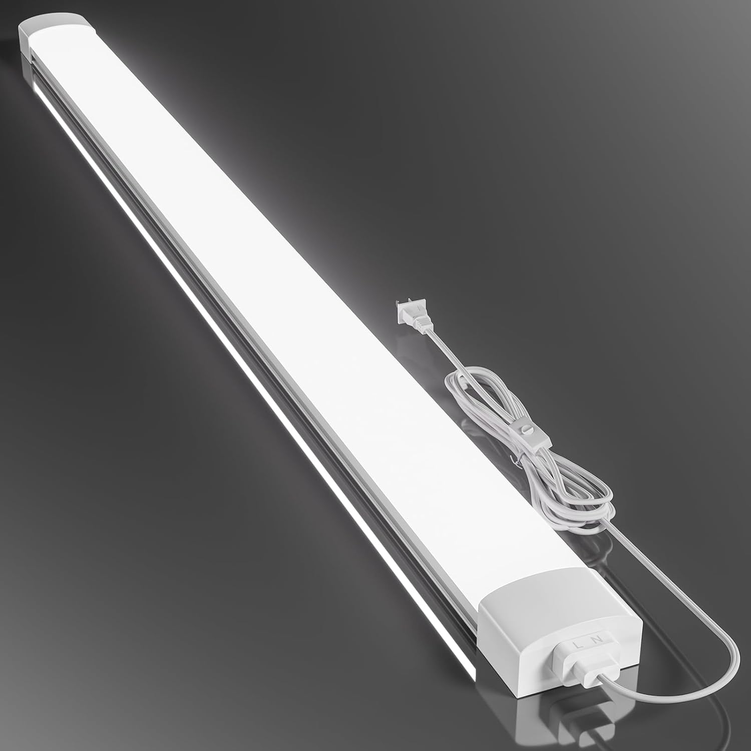 Airand LED Ceiling Light Fixture with Plug, 5FT Triproof LED Tube Lights 45W Linkable Closet Light for Workbench Kitchen Basement Garage Corridor Bathroom Office Overhead Lighting with Plug in Cord