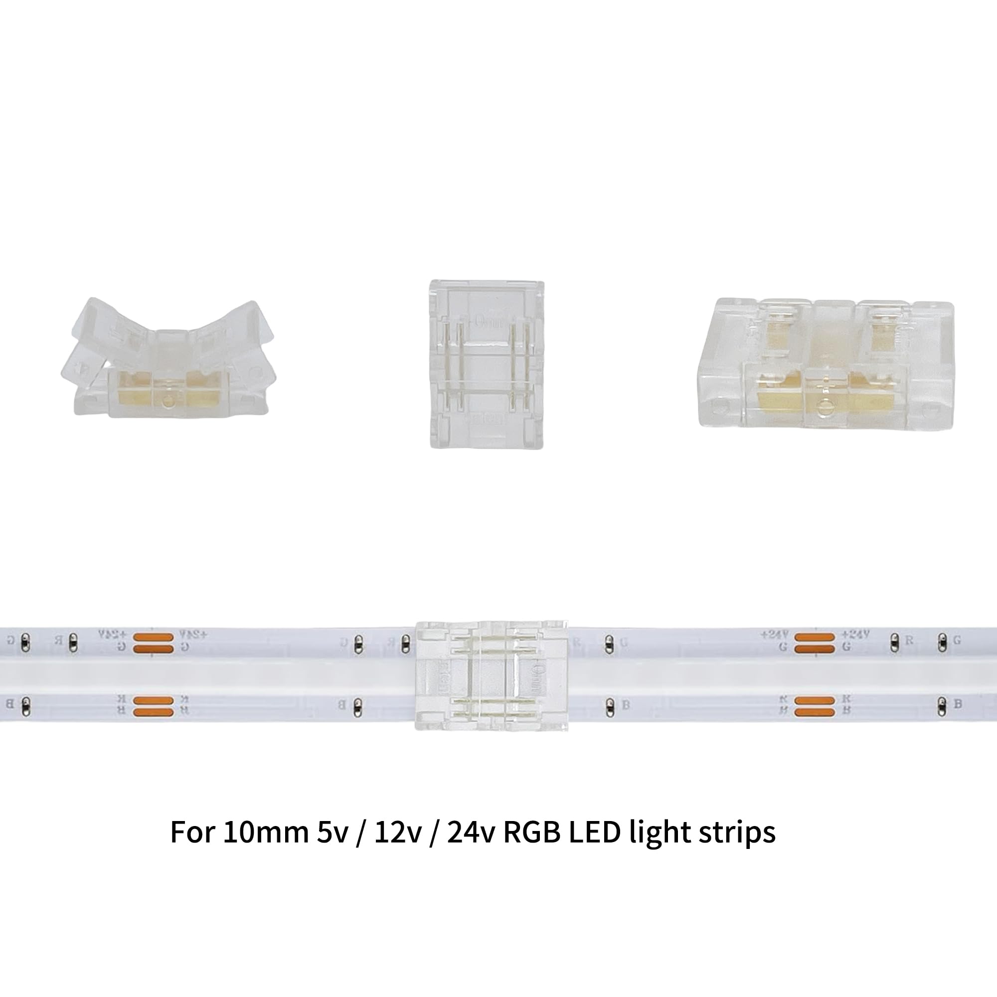 Clearhill 10mm 4Pin 10Pcs Transparent Solderless LED Light Strip Connectors,Strip to Strip Connectors,for Double Color 5V/12V/24V LED Strips,No Soldering Required,Secure Connection - Image 2