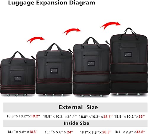 Miniatura 4 de ELDA Maleta plegable expandible con ruedas universales bolsa de viaje rodante bolsa de lona para hombres y mujeres equipaje ligero de gran capacidad