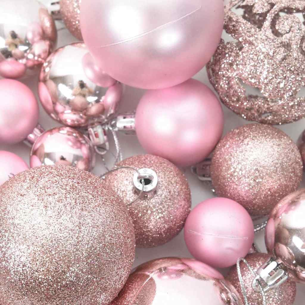 111-teilige Weihnachtskugel Set Rosa Polystyrol 3 cm 4 cm 6 cm, mit Stern und Schneeflocke, Schlaufe zum Aufhängen, für Baum und Winterdeko, Schmuck