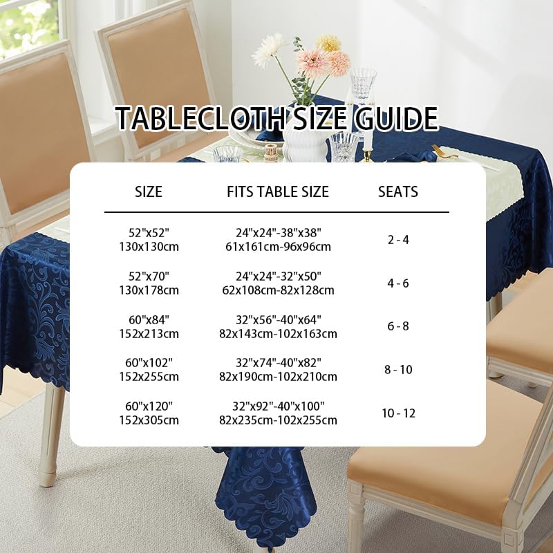 Miniatura 5 de HommxJF Mantel cuadrado de damasco jacquard con diseño de ondas, 52 x 52 pulgadas, mantel lavable para mesa de comedor, fiestas de bufé y campamento
