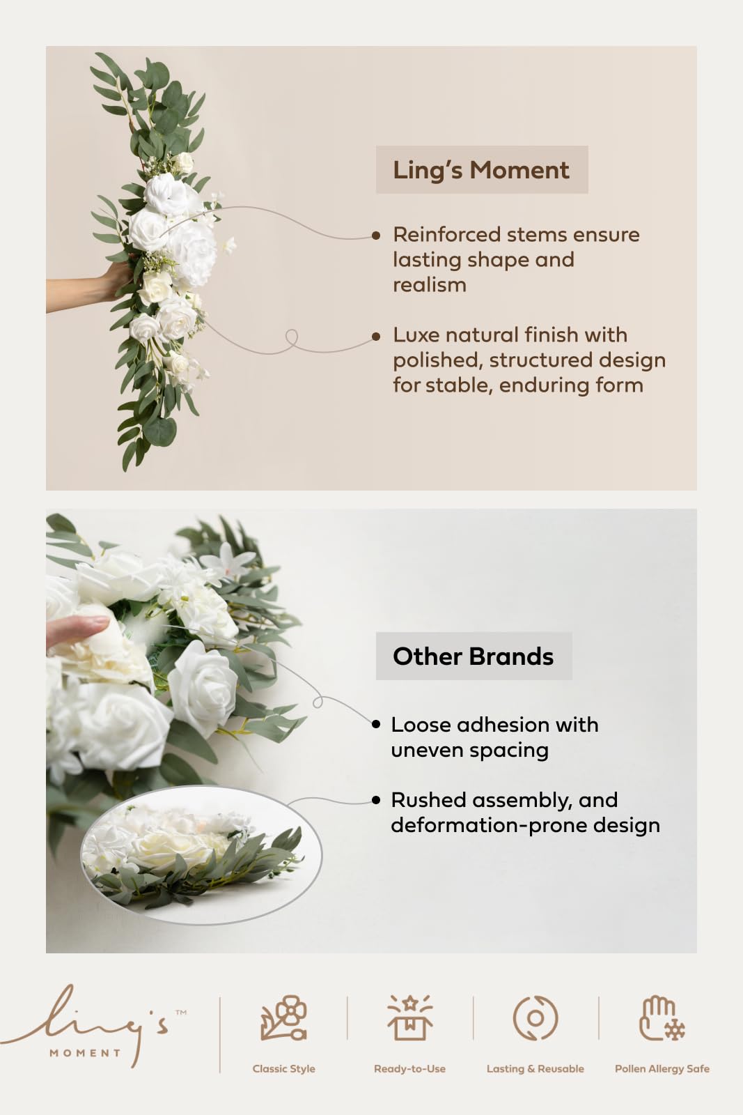 Ling's moment Juego de arreglos florales de arco artificial (2 piezas de botín de flores con 2 cortinas de arco) para decoración floral pequeña ceremonia de boda
