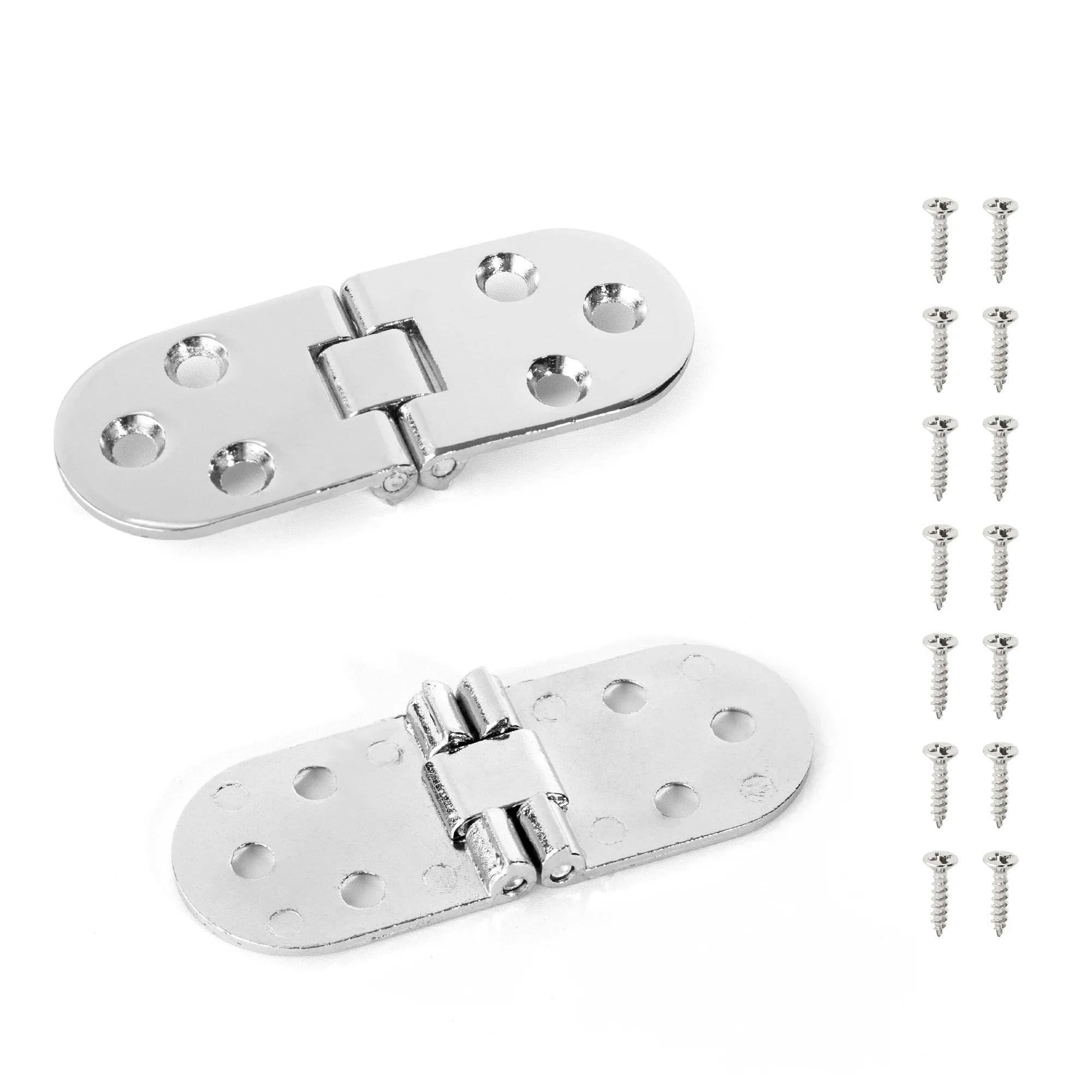 180 Degree Flip Folding Hinge 2pcs 180 Degree Foldable Flap Screw-On Hinges Rounded Corner for Folding Table Cabinet Door for Folding Tables Cabinets Wardrobes(Nickel)
