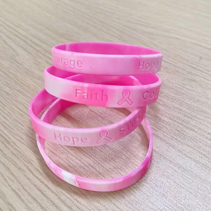4 Pcs Breast Cancer Awareness Bracelets for Women Pink Ribbon Silicone Wristbands Bracelets Letter Hope Faith Courage Inspiring Jewelry Gifts Accessories2